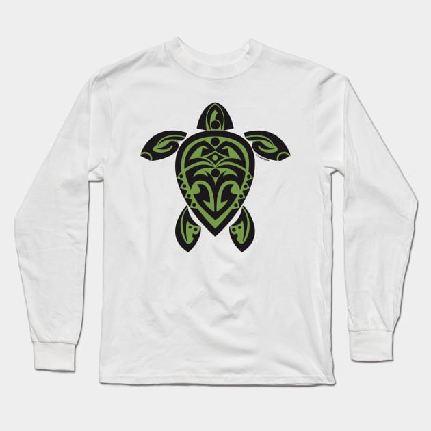 Black & Green Tribal Turtle Tattoo Long Sleeve T-Shirt by srwdesign